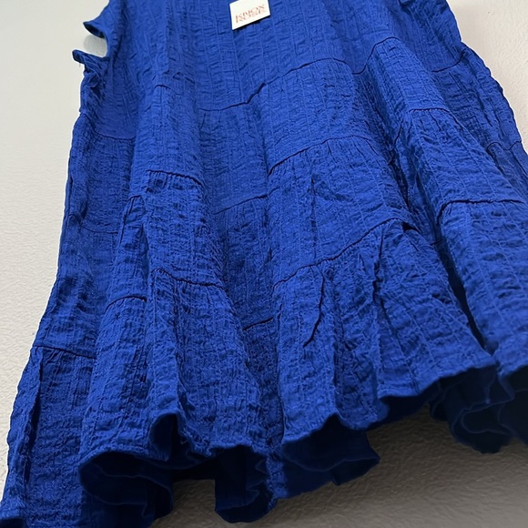NWT Knox Rose Crinkle Gauze Midi Dress Royal Cobalt Blue Tiered Boho Pockets - Picture 3 of 12